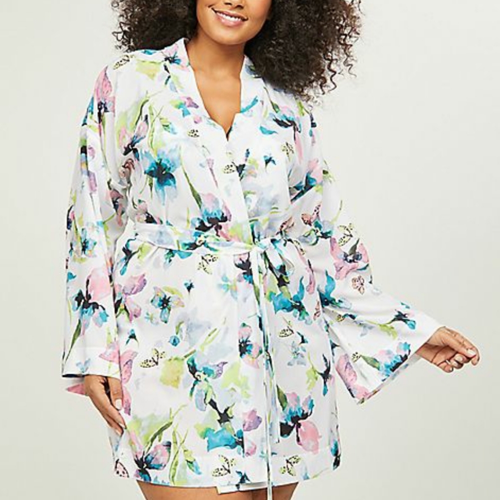 Lane Bryant Cacique - White Floral Robe